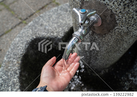 Wash your hands with tap water in the park Wash your hands with tap water in the park 139222982