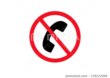 No Phone Sign Icon With Red Prohibition Circle and Diagonal Slash Over Telephone Receiver 139222994