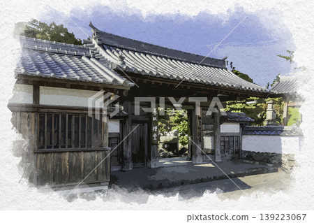大分縣佐木市養賢寺正門的水彩畫。 大分縣佐木市養賢寺正門的水彩畫。 139223067