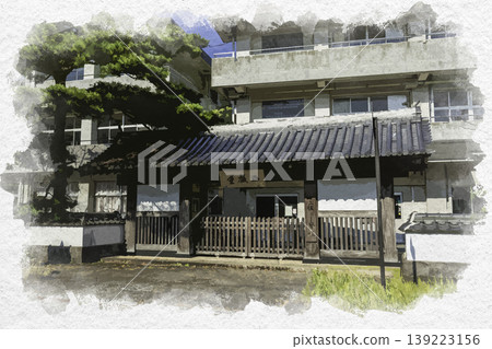 大分縣齋木市齋木市齋木小學、志京堂遺址的水彩畫 大分縣齋木市齋木市齋木小學、志京堂遺址的水彩畫 139223156