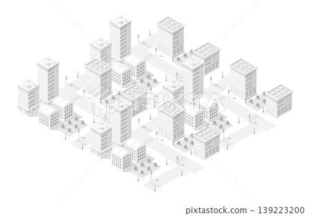Modern city center with skyscrapers, streets and trees forming 139223200