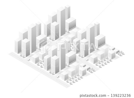 Modern city center with skyscrapers, streets and trees forming 139223236