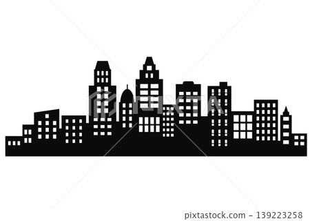 Black and white city skyline forming urban landscape 139223258