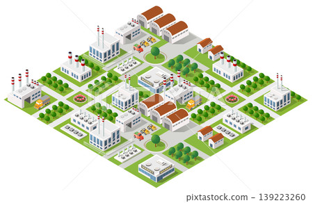 Industrial zone with factories and warehouses creating jobs and boosting economy Industrial zone with factories and warehouses creating jobs and boosting economy 139223260