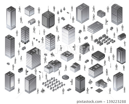 Urban planning concept with isometric buildings and business people 139223288