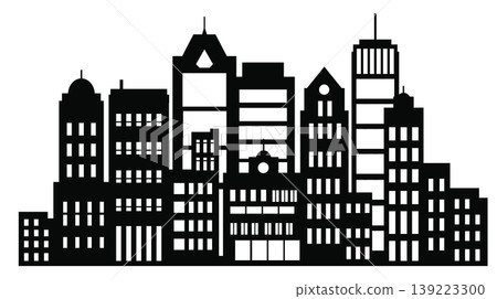Modern city skyline silhouette at night showing skyscrapers and office buildings Modern city skyline silhouette at night showing skyscrapers and office buildings 139223300