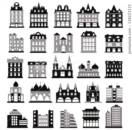 City buildings and houses icons showing urban landscape City buildings and houses icons showing urban landscape 139223315