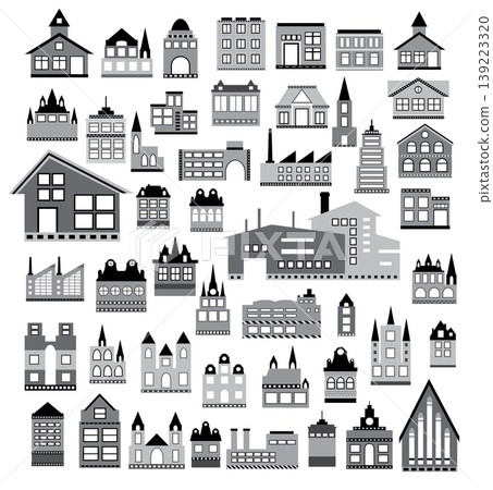 City buildings and houses icons showing urban landscape City buildings and houses icons showing urban landscape 139223320