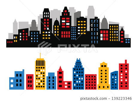 City skylines at night and day contrasting urban landscapes 139223346
