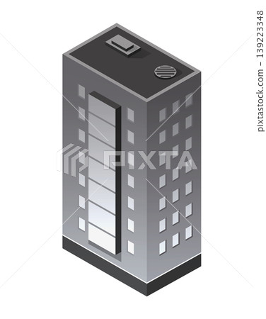 Modern skyscraper standing tall in isometric view Modern skyscraper standing tall in isometric view 139223348