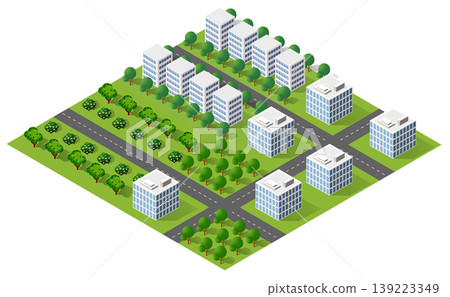 Modern city buildings and roads creating urban landscape in isometric view 139223349