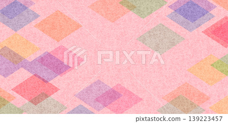 Abstract geometric patterns with colorful textured diamonds scattered across a pink background. 139223457
