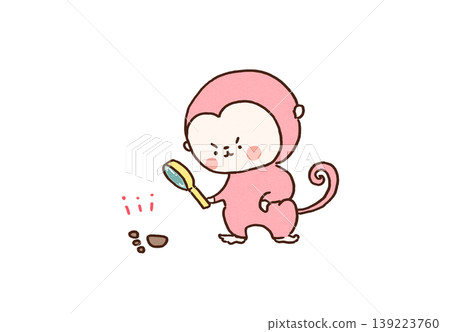 一幅猴子正用放大鏡仔細觀察地上腳印的插圖。 一幅猴子正用放大鏡仔細觀察地上腳印的插圖。 139223760