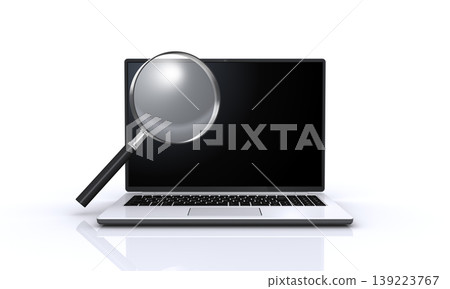 筆記型電腦和放大鏡，資料搜尋影像 139223767