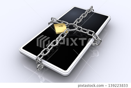 Locking a smartphone with a chain and padlock, anti-theft image Locking a smartphone with a chain and padlock, anti-theft image 139223833