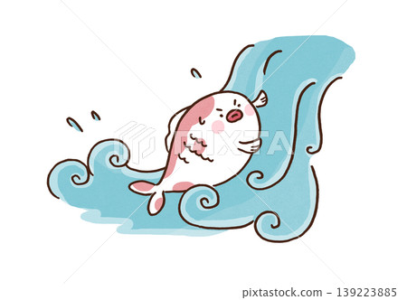 一幅鯉魚奮力攀爬瀑布的插圖(象徵鯉魚攀爬瀑布、成功和事業晉升) 一幅鯉魚奮力攀爬瀑布的插圖(象徵鯉魚攀爬瀑布、成功和事業晉升) 139223885