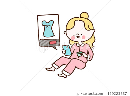 一位女士使用智慧型手機和信用卡在線購物的插圖(電子商務網站,購物) 一位女士使用智慧型手機和信用卡在線購物的插圖(電子商務網站,購物) 139223887