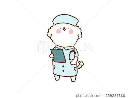 Illustration of a Maltese dog wearing a nurse's uniform and holding a medical chart (animal hospital/pet insurance) Illustration of a Maltese dog wearing a nurse's uniform and holding a medical chart (animal hospital/pet insurance) 139223888