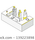 Illustration of a U-shaped counter with reception staff. 139223898