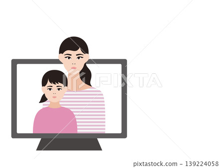 一幅母親和女兒進行視訊通話的向量插圖。 一幅母親和女兒進行視訊通話的向量插圖。 139224058