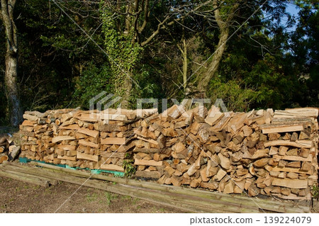 Firewood piled up outdoors 139224079
