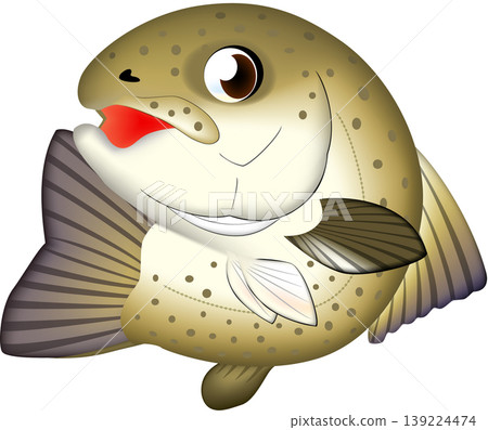 可愛的魚插圖:日本哲羅魚(Hucho taimen),向量格式,白色背景,單條魚。 可愛的魚插圖:日本哲羅魚(Hucho taimen),向量格式,白色背景,單條魚。 139224474