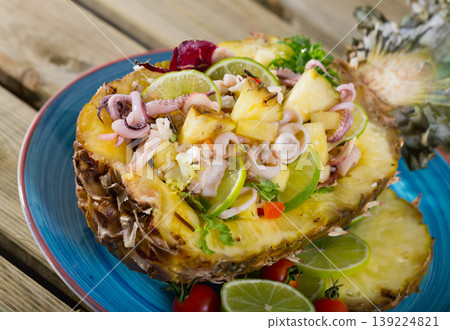 Salad of calamari, pineapple and lemon Salad of calamari, pineapple and lemon 139224821