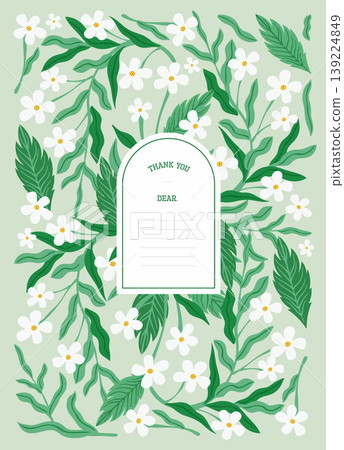 Emerald green floral frame with white flowers decorative 139224849