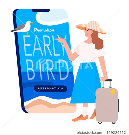 Summer vacation early bird promotion girl with suitcase 139224852