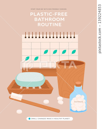 Plastic-free bathroom essentials with organic elements Plastic-free bathroom essentials with organic elements 139224853