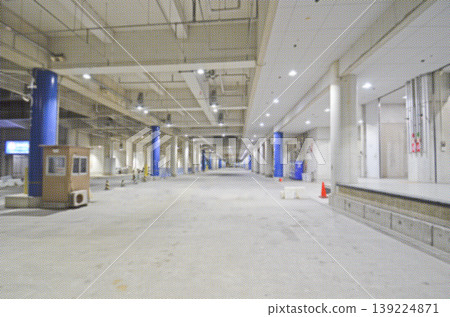 The silence of an unmanned indoor corridor and parking lot entrance. Color halftone. The silence of an unmanned indoor corridor and parking lot entrance. Color halftone. 139224871