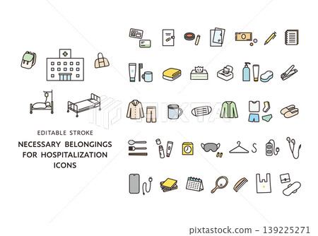 Icon set of items needed for hospitalization Icon set of items needed for hospitalization 139225271