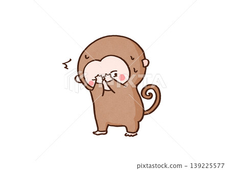 An illustration of a monkey covering its eyes with both hands while glancing sideways (see no evil, see no evil). An illustration of a monkey covering its eyes with both hands while glancing sideways (see no evil, see no evil). 139225577