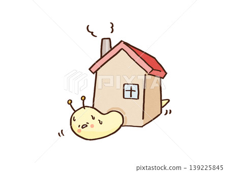 An illustration of a snail struggling to move forward, carrying a large detached house on its back as a shell (representing mortgage payments and household financial burdens). An illustration of a snail struggling to move forward, carrying a large detached house on its back as a shell (representing mortgage payments and household financial burdens). 139225845
