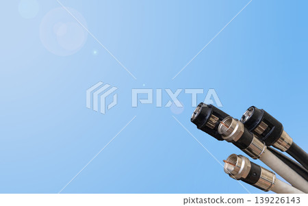 Coaxial cables connectors isolated on blue background 139226143