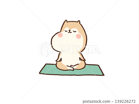 一幅插圖描繪了一隻狗安靜地在瑜珈墊上以蓮花坐姿閉目冥想的場景(正念/心理健康) 一幅插圖描繪了一隻狗安靜地在瑜珈墊上以蓮花坐姿閉目冥想的場景(正念/心理健康) 139226272