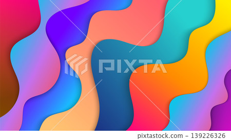 Vibrant multi colored wavy abstract background design with layered fluid shapes 139226326