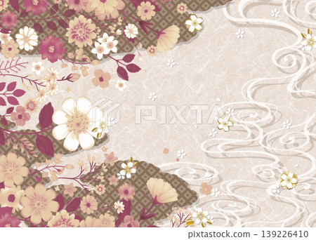 Muted-color Japanese pattern and floral background material Muted-color Japanese pattern and floral background material 139226410