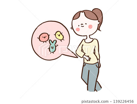An illustration of a woman with healthy digestive health due to active beneficial bacteria in her gut (gut health/inner beauty). An illustration of a woman with healthy digestive health due to active beneficial bacteria in her gut (gut health/inner beauty). 139226456