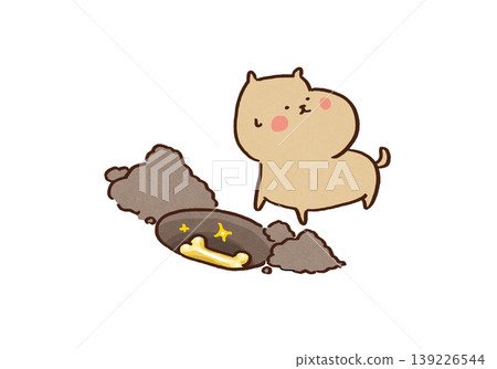 一幅插圖描繪了一隻狗將金骨頭埋在洞裡，以免被其他人發現（象徵著隱藏的儲蓄、資產保護、秘密）。 139226544