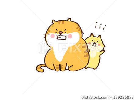 An illustration of a fox hiding behind a tiger and acting bossy (a fox borrowing the tiger's power - harassment). 139226852
