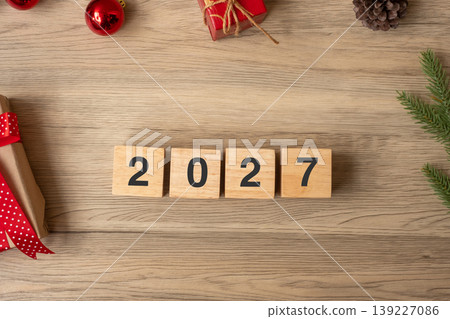 2027 Happy New Year with Christmas decoration. New Start, Resolution, Goals, Plan, Action and Mission Concept 2027 Happy New Year with Christmas decoration. New Start, Resolution, Goals, Plan, Action and Mission Concept 139227086