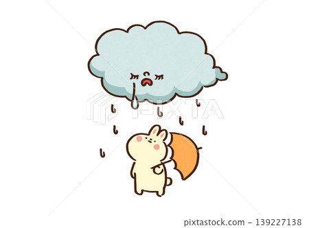 一幅插圖,一隻兔子憂心忡忡地抬頭望著一朵哭泣的雨雲,手裡拿著一把傘,表達了對悲傷的同情。 一幅插圖,一隻兔子憂心忡忡地抬頭望著一朵哭泣的雨雲,手裡拿著一把傘,表達了對悲傷的同情。 139227138