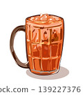 Thai iced milk tea in a classic glass mug, traditional orange sweet beverage with ice, vector illustration. 139227376