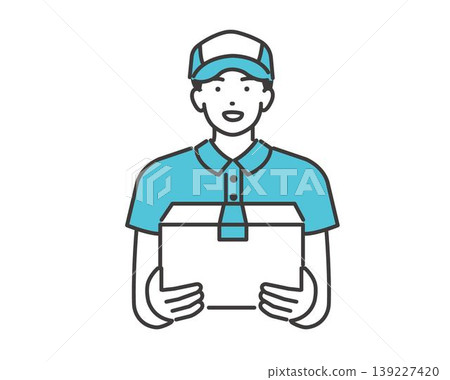 Vector illustrations of delivery workers and moving company employees carrying cardboard boxes. Vector illustrations of delivery workers and moving company employees carrying cardboard boxes. 139227420