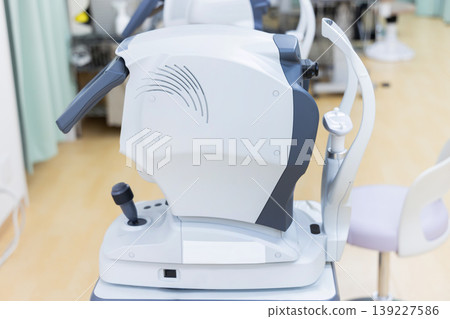 Close-up of an eye examination device (autorefractometer) at an ophthalmology clinic. 139227586