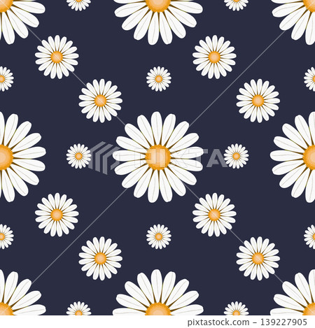 Navy Daisy Seamless Pattern Minimal Floral Repeat Background 139227905