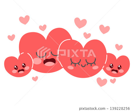 Happy Family of Heart Characters for Togetherness Concept Happy Family of Heart Characters for Togetherness Concept 139228256