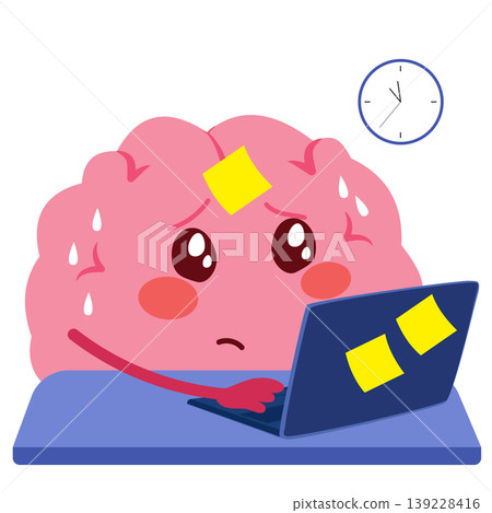 Stressed Brain Working on Laptop Multitasking Concept Stressed Brain Working on Laptop Multitasking Concept 139228416