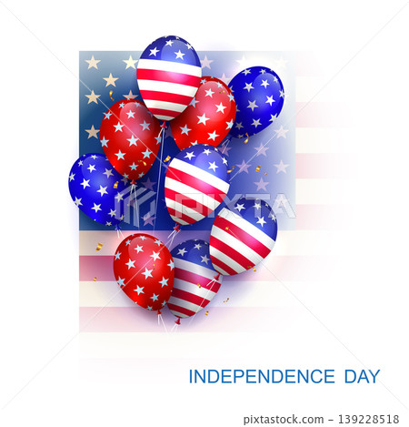 Independence Day. Isolated illustration with balloons and gold tinsel on a white background Independence Day. Isolated illustration with balloons and gold tinsel on a white background 139228518